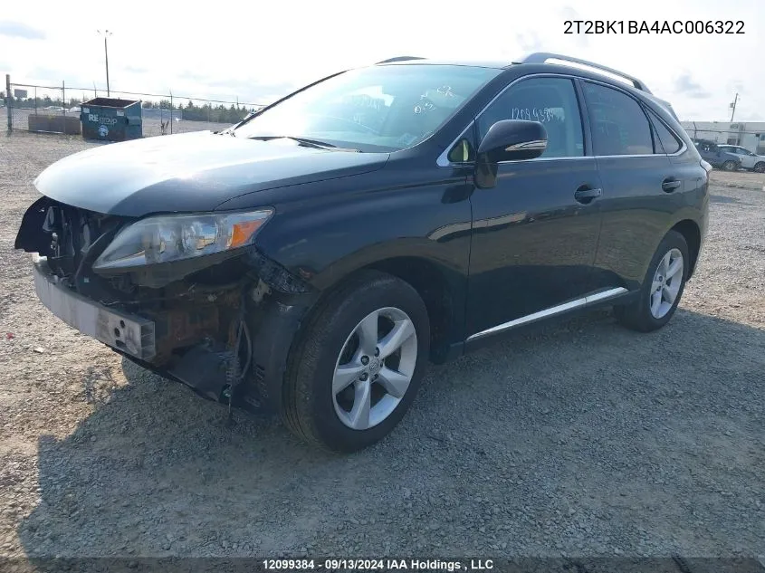 2010 Lexus Rx 350 VIN: 2T2BK1BA4AC006322 Lot: 12099384