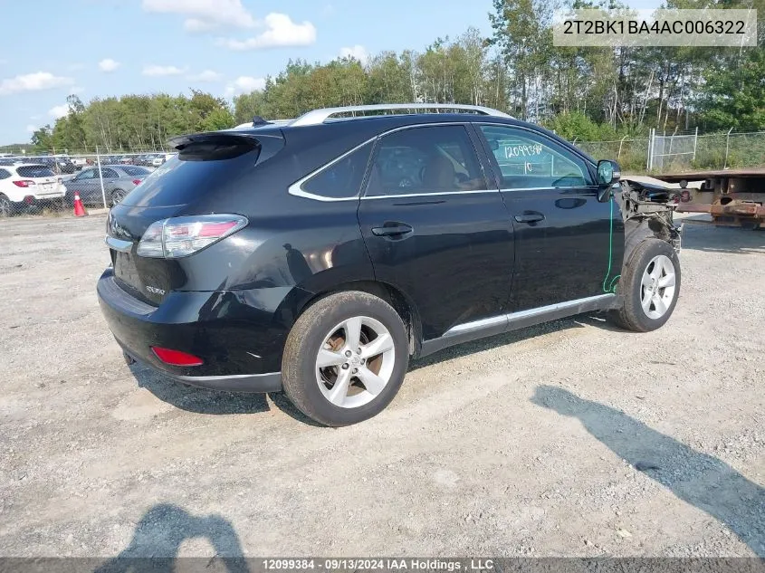 2010 Lexus Rx 350 VIN: 2T2BK1BA4AC006322 Lot: 12099384