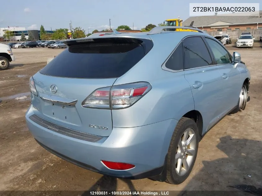 2010 Lexus Rx 350 VIN: 2T2BK1BA9AC022063 Lot: 12103031