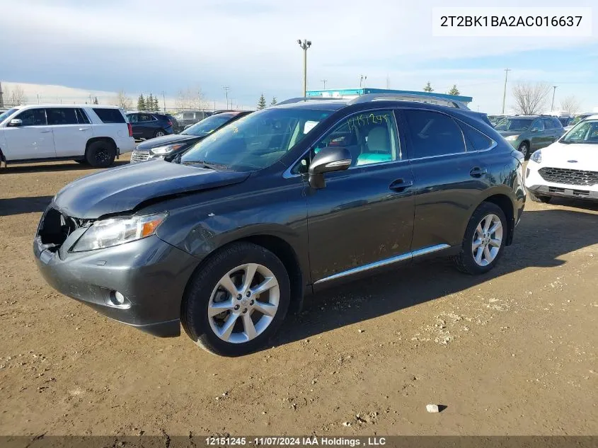 2010 Lexus Rx 350 VIN: 2T2BK1BA2AC016637 Lot: 12151245