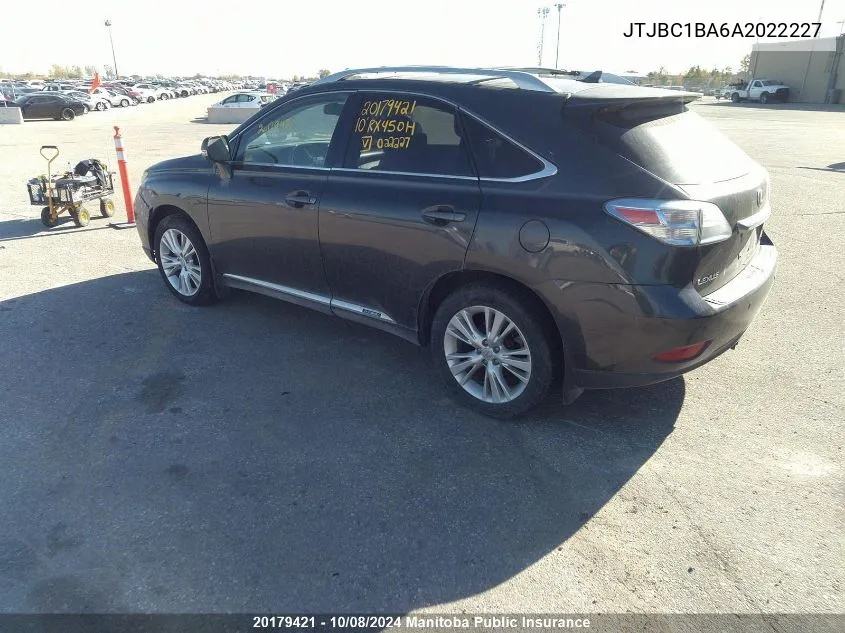 2010 Lexus Rx450H VIN: JTJBC1BA6A2022227 Lot: 20179421