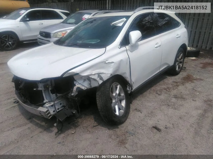 2010 Lexus Rx 350 VIN: JTJBK1BA5A2418152 Lot: 39565279