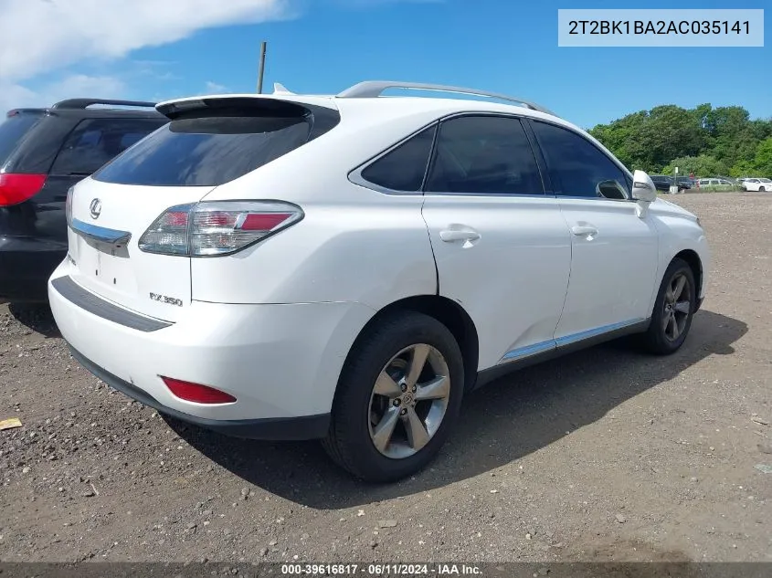 2010 Lexus Rx 350 VIN: 2T2BK1BA2AC035141 Lot: 40424278