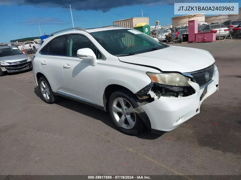 2010 Lexus Rx 350 VIN: JTJZK1BA0A2403962 Lot: 39917889