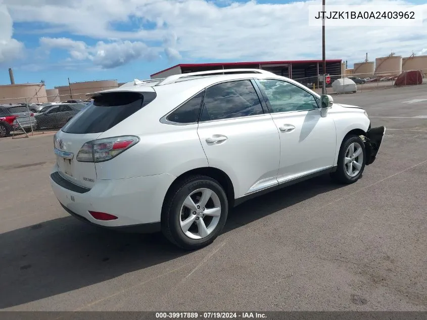 2010 Lexus Rx 350 VIN: JTJZK1BA0A2403962 Lot: 39917889