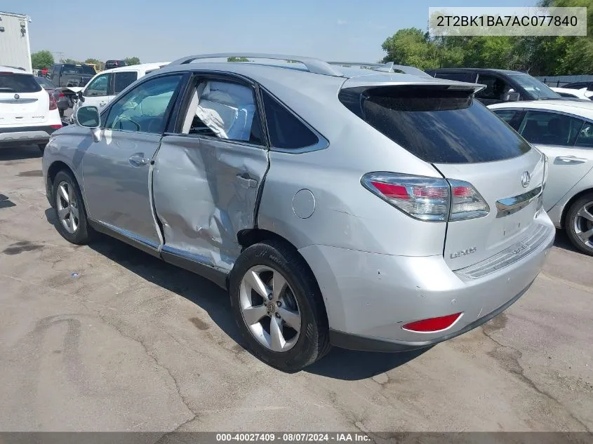 2010 Lexus Rx 350 VIN: 2T2BK1BA7AC077840 Lot: 40027409