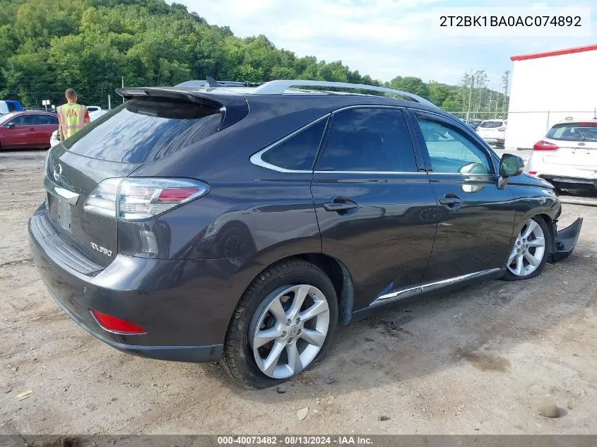 2010 Lexus Rx 350 VIN: 2T2BK1BA0AC074892 Lot: 40073482