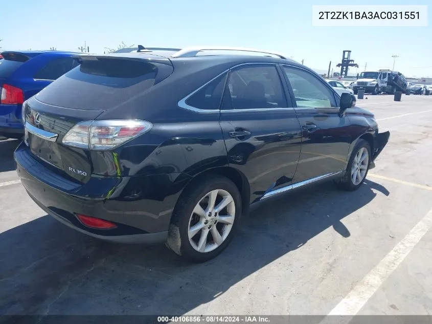 2010 Lexus Rx 350 VIN: 2T2ZK1BA3AC031551 Lot: 40106856