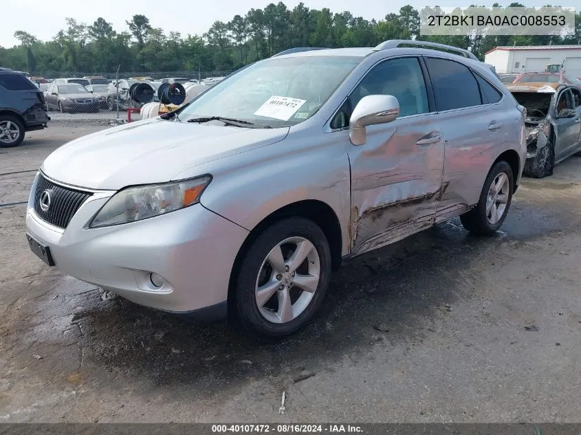 2010 Lexus Rx 350 VIN: 2T2BK1BA0AC008553 Lot: 40107472