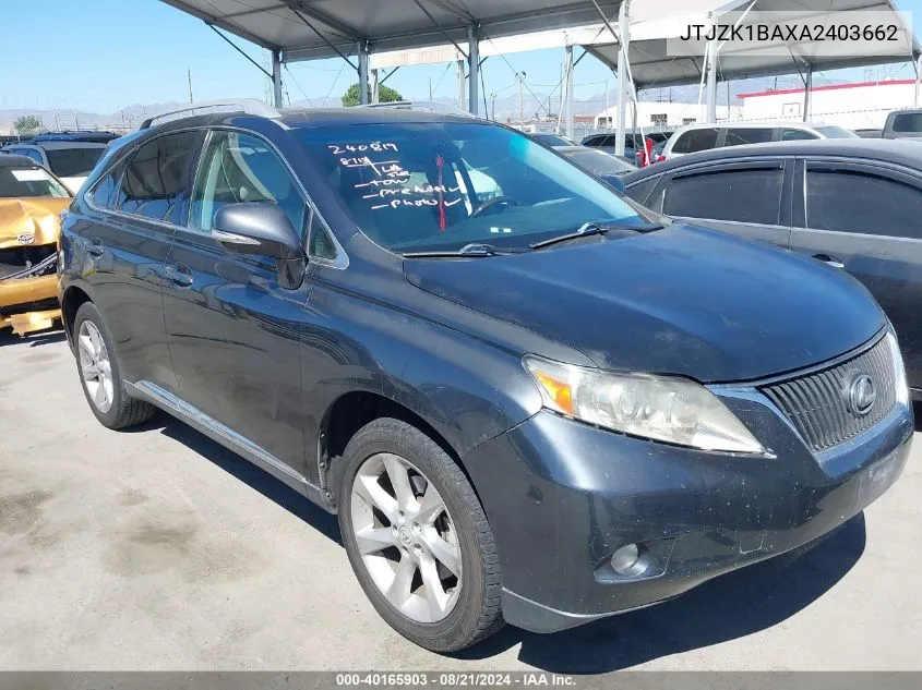 2010 Lexus Rx 350 VIN: JTJZK1BAXA2403662 Lot: 40165903