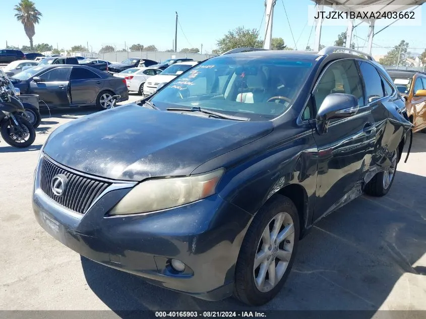 2010 Lexus Rx 350 VIN: JTJZK1BAXA2403662 Lot: 40165903