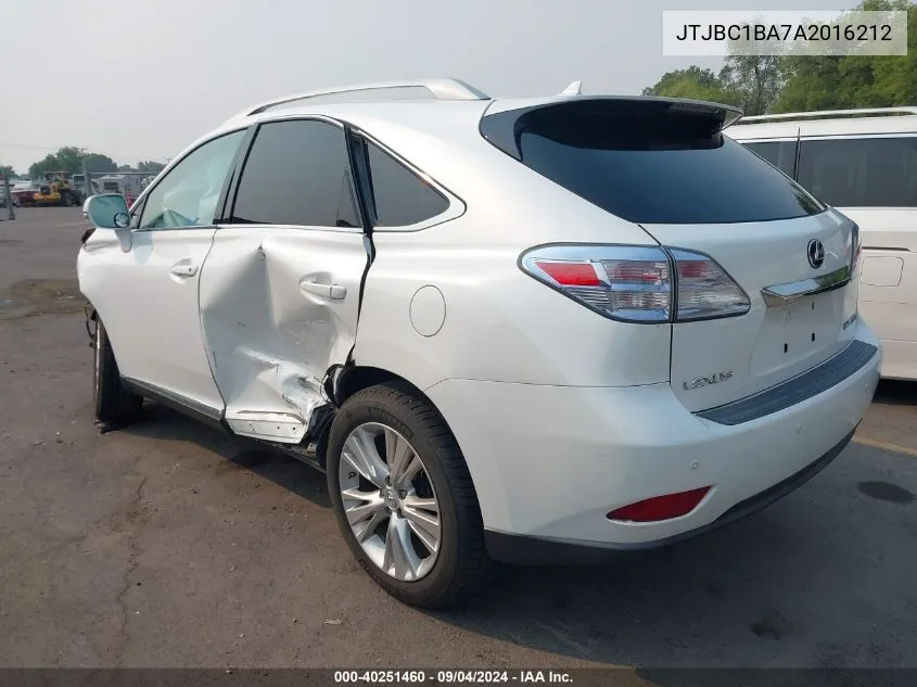 2010 Lexus Rx 450H VIN: JTJBC1BA7A2016212 Lot: 40251460