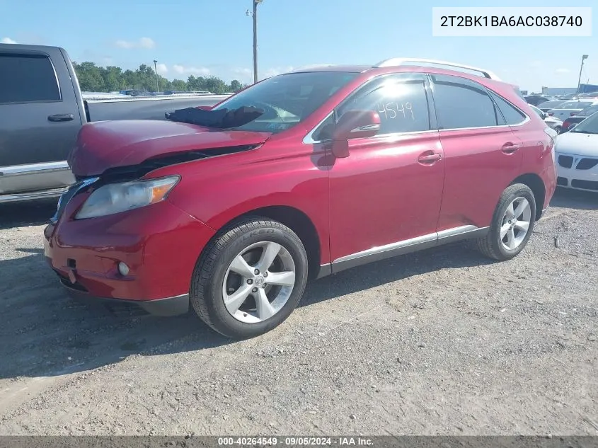 2010 Lexus Rx 350 350 VIN: 2T2BK1BA6AC038740 Lot: 40264549