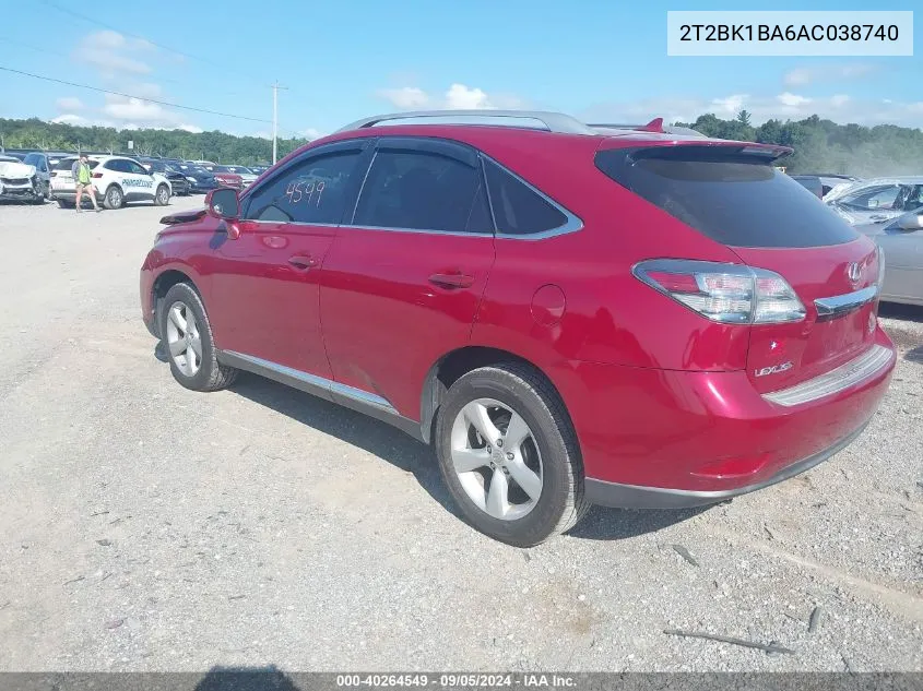 2010 Lexus Rx 350 350 VIN: 2T2BK1BA6AC038740 Lot: 40264549