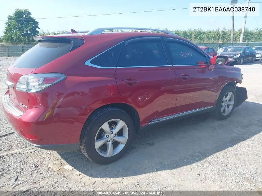 2010 Lexus Rx 350 350 VIN: 2T2BK1BA6AC038740 Lot: 40264549