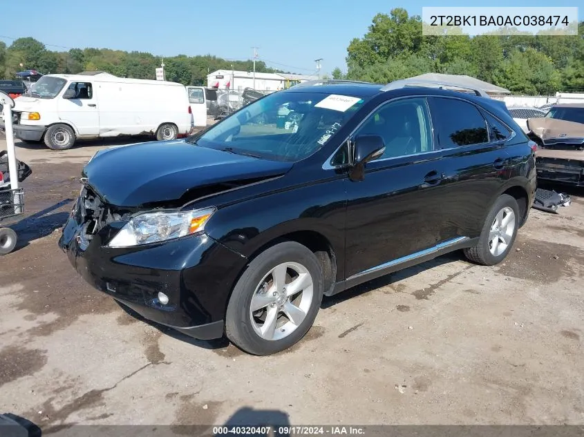 2010 Lexus Rx 350 VIN: 2T2BK1BA0AC038474 Lot: 40320407