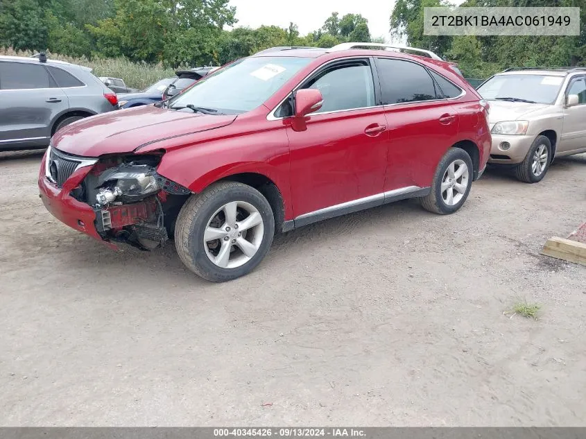 2010 Lexus Rx 350 VIN: 2T2BK1BA4AC061949 Lot: 40345426