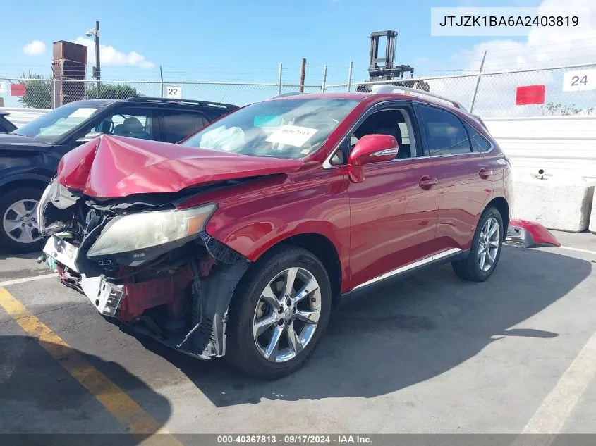 2010 Lexus Rx 350 VIN: JTJZK1BA6A2403819 Lot: 40367813