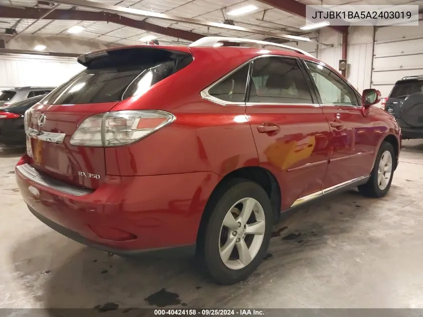 2010 Lexus Rx 350 VIN: JTJBK1BA5A2403019 Lot: 40424158