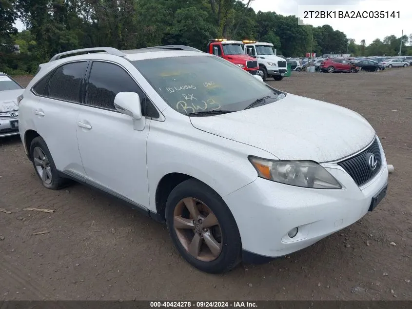 2010 Lexus Rx 350 VIN: 2T2BK1BA2AC035141 Lot: 40424278