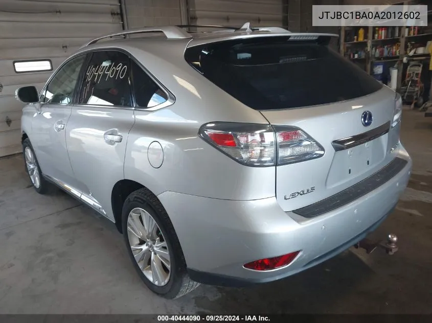 2010 Lexus Rx 450H VIN: JTJBC1BA0A2012602 Lot: 40444090