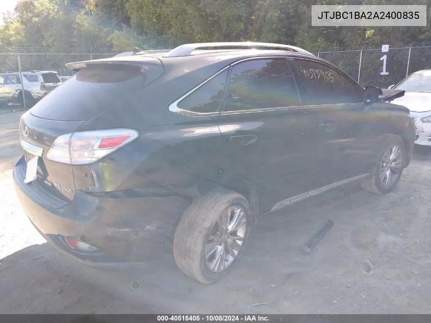 2010 Lexus Rx 450H 450 VIN: JTJBC1BA2A2400835 Lot: 40515405