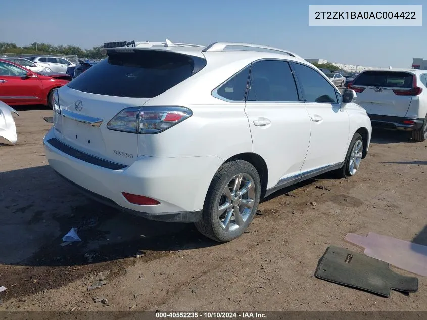 2010 Lexus Rx 350 VIN: 2T2ZK1BA0AC004422 Lot: 40552235