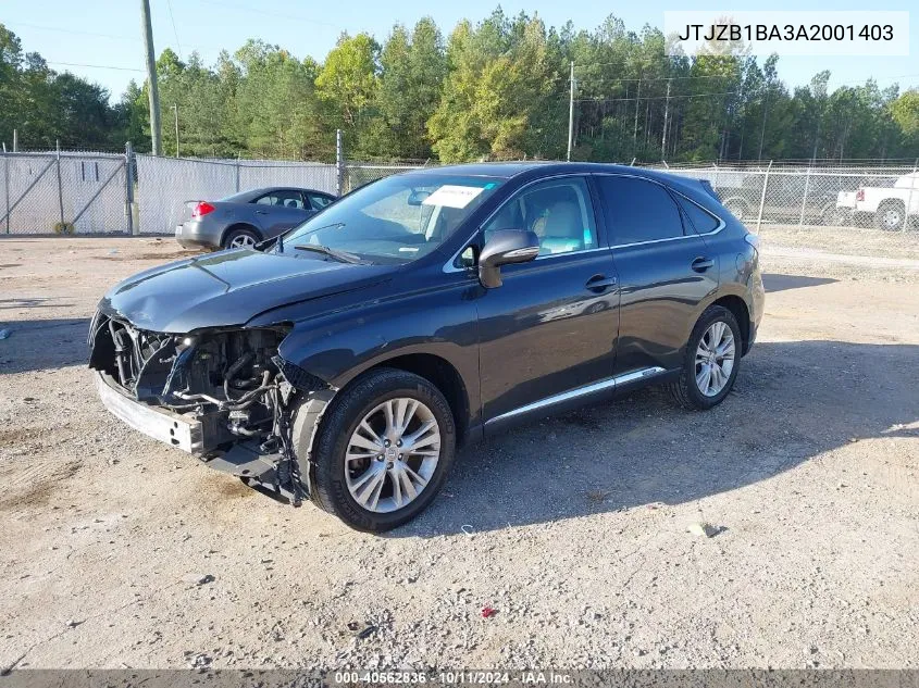 2010 Lexus Rx 450H VIN: JTJZB1BA3A2001403 Lot: 40562836