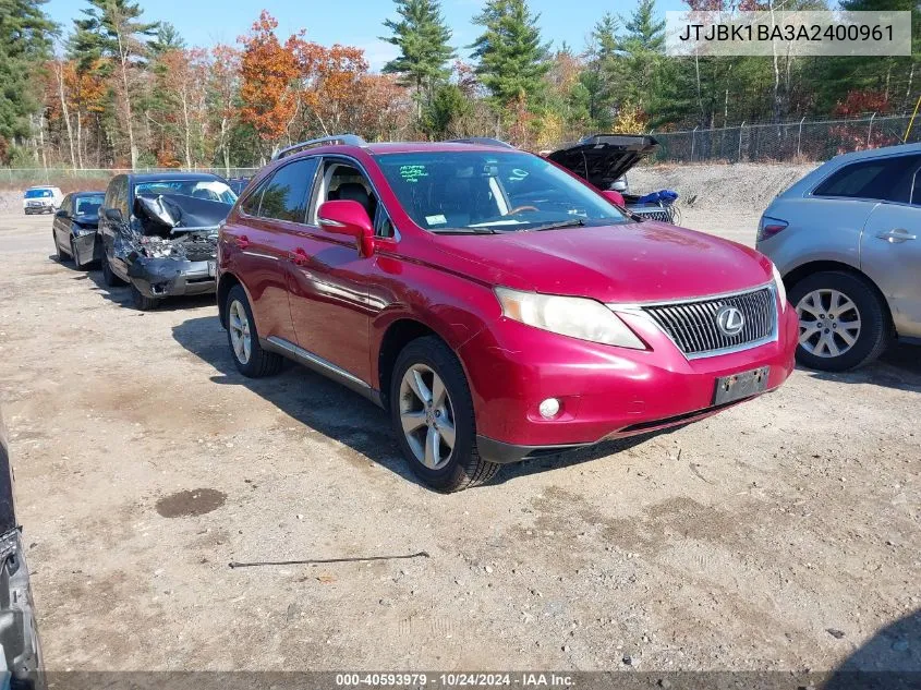 2010 Lexus Rx 350 VIN: JTJBK1BA3A2400961 Lot: 40593979