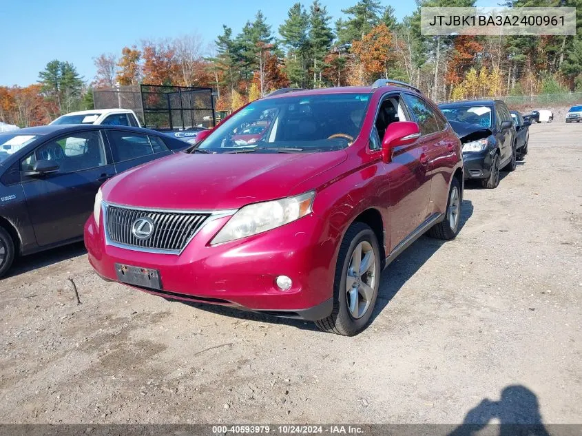 2010 Lexus Rx 350 VIN: JTJBK1BA3A2400961 Lot: 40593979