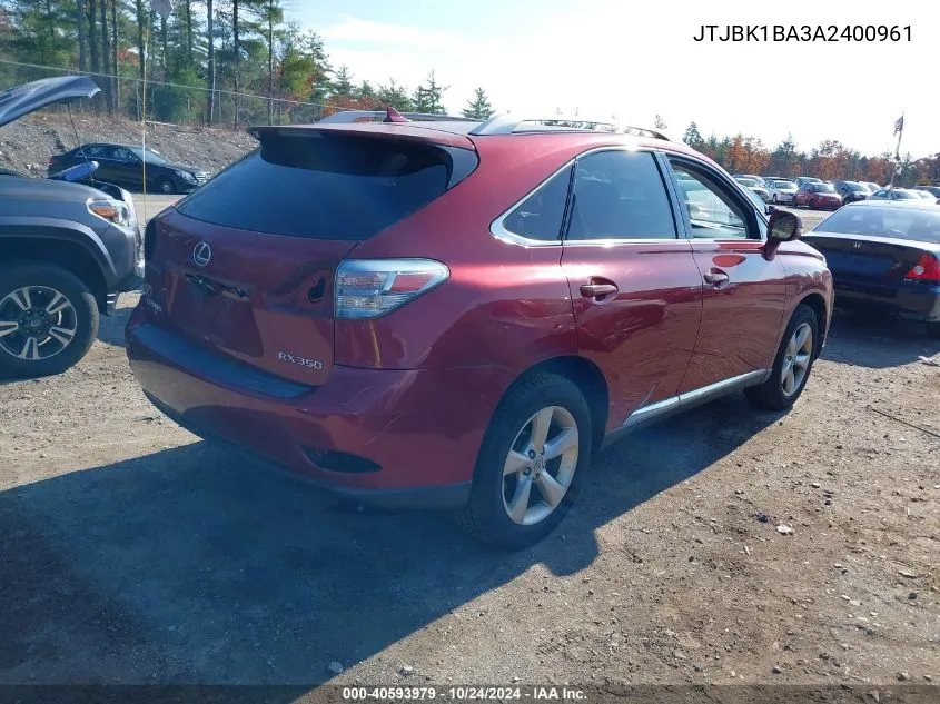 2010 Lexus Rx 350 VIN: JTJBK1BA3A2400961 Lot: 40593979