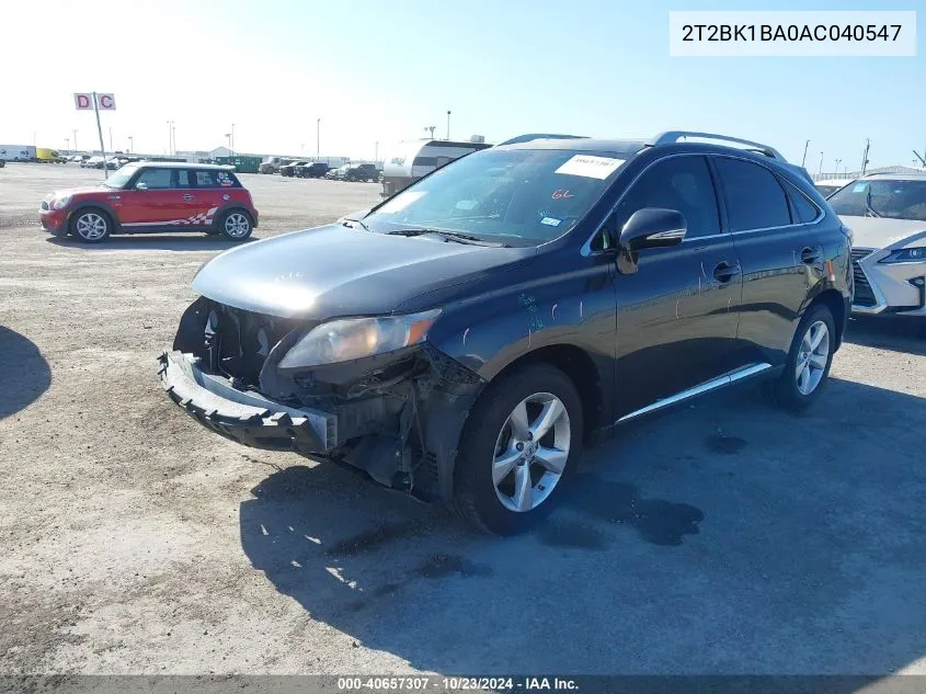 2010 Lexus Rx 350 VIN: 2T2BK1BA0AC040547 Lot: 40657307