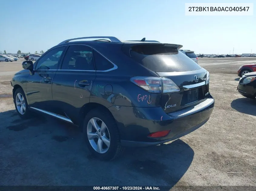 2010 Lexus Rx 350 VIN: 2T2BK1BA0AC040547 Lot: 40657307