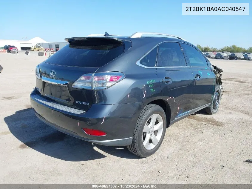 2010 Lexus Rx 350 VIN: 2T2BK1BA0AC040547 Lot: 40657307