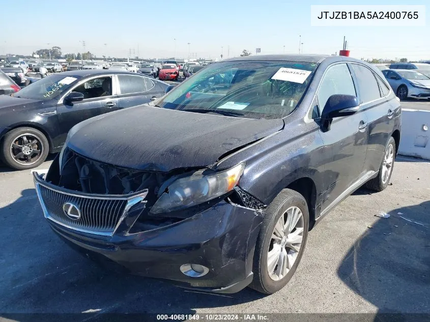 2010 Lexus Rx 450H VIN: JTJZB1BA5A2400765 Lot: 40681849