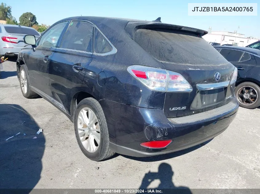 2010 Lexus Rx 450H VIN: JTJZB1BA5A2400765 Lot: 40681849