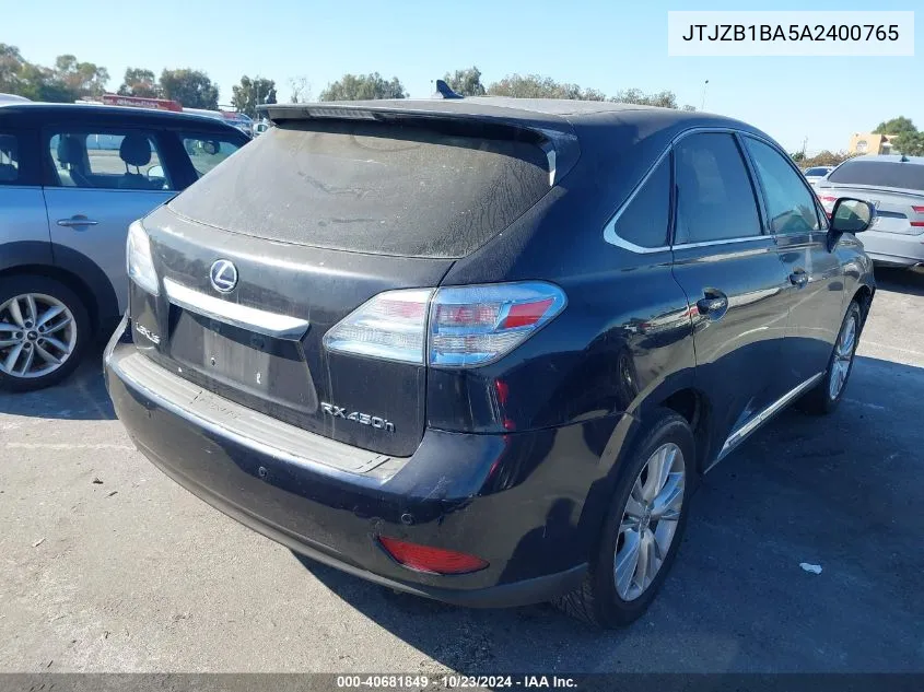 2010 Lexus Rx 450H VIN: JTJZB1BA5A2400765 Lot: 40681849