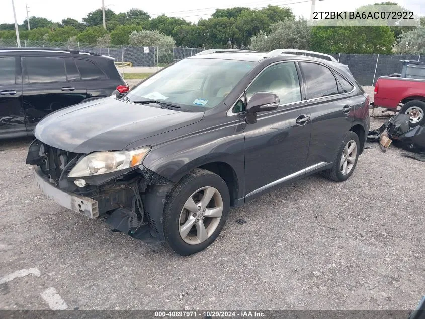 2010 Lexus Rx 350 VIN: 2T2BK1BA6AC072922 Lot: 40697971