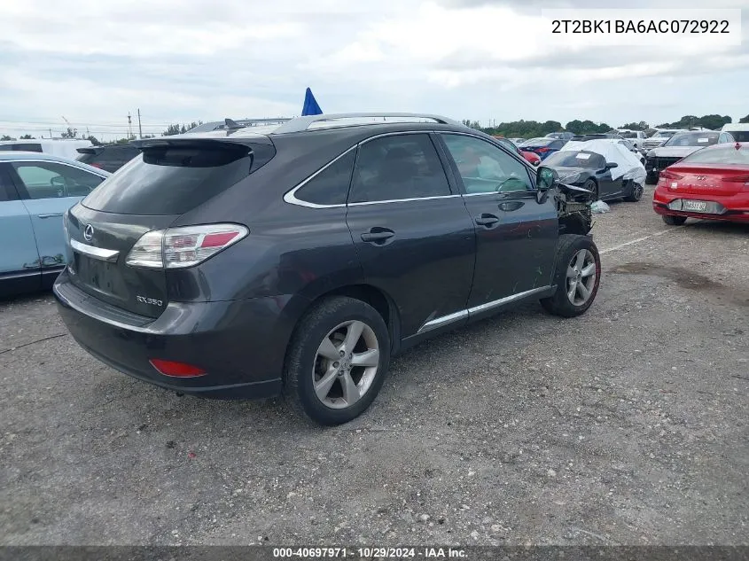 2010 Lexus Rx 350 VIN: 2T2BK1BA6AC072922 Lot: 40697971