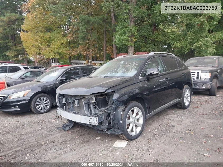 2010 Lexus Rx 350 VIN: 2T2ZK1BA8AC003759 Lot: 40718160