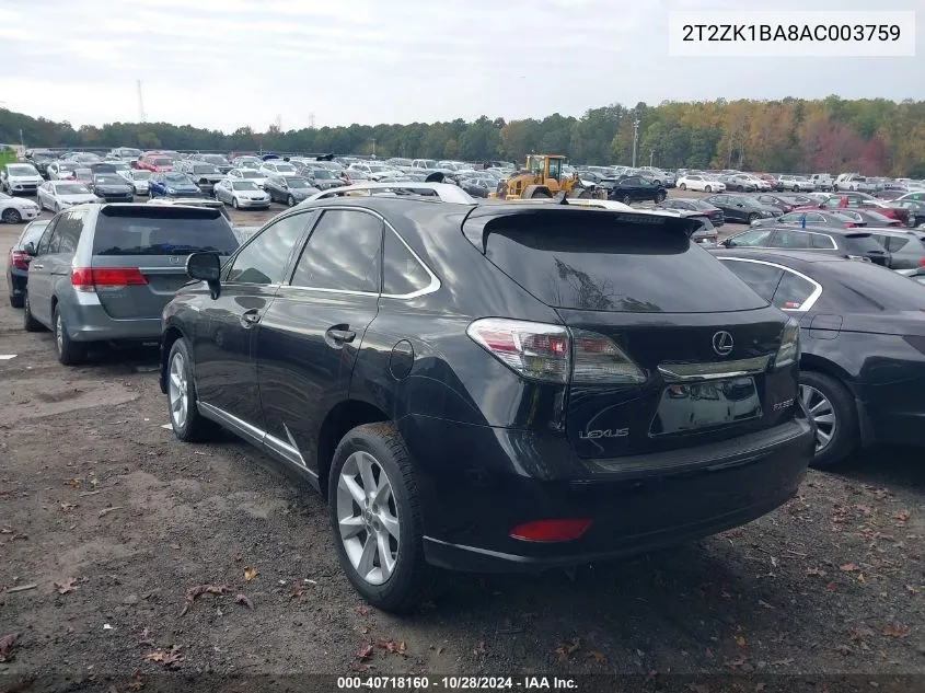 2010 Lexus Rx 350 VIN: 2T2ZK1BA8AC003759 Lot: 40718160