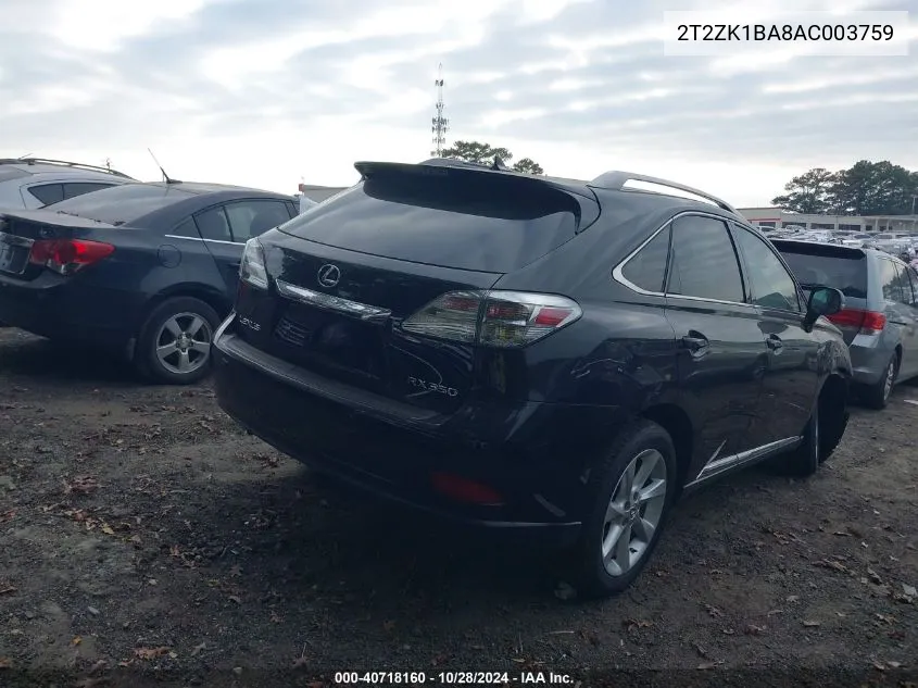 2010 Lexus Rx 350 VIN: 2T2ZK1BA8AC003759 Lot: 40718160