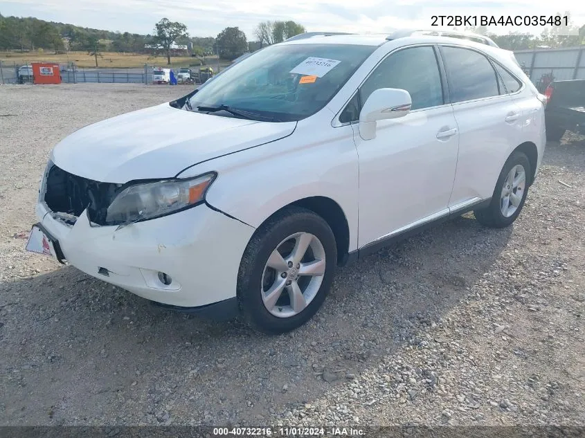 2010 Lexus Rx 350 VIN: 2T2BK1BA4AC035481 Lot: 40732216