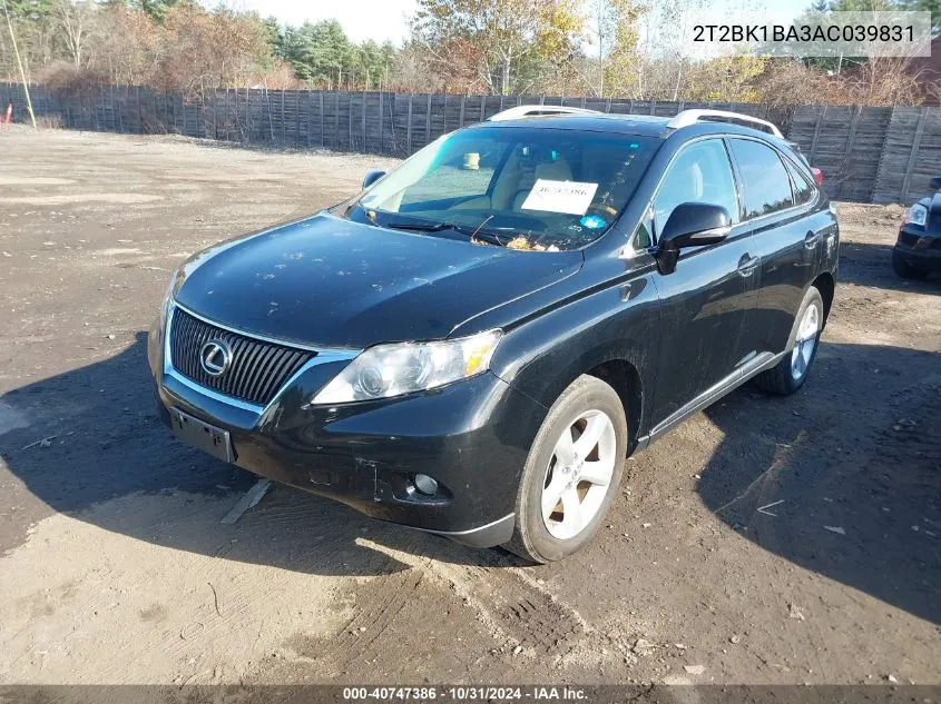 2010 Lexus Rx 350 VIN: 2T2BK1BA3AC039831 Lot: 40747386