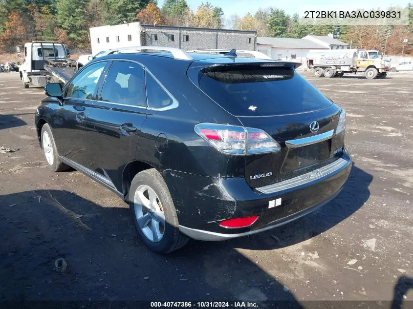 2010 Lexus Rx 350 VIN: 2T2BK1BA3AC039831 Lot: 40747386