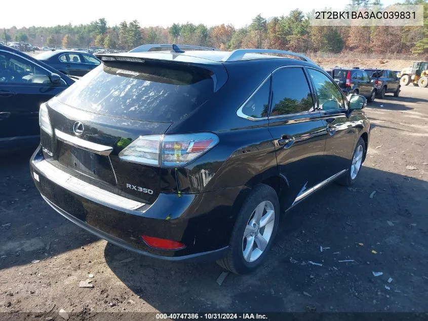 2010 Lexus Rx 350 VIN: 2T2BK1BA3AC039831 Lot: 40747386