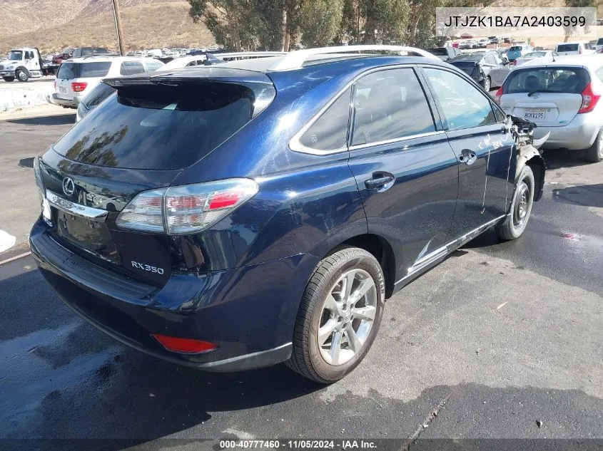 2010 Lexus Rx 350 VIN: JTJZK1BA7A2403599 Lot: 40777460