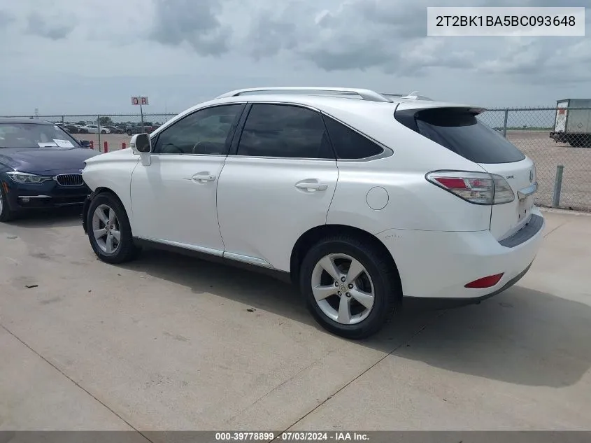 2011 Lexus Rx 350 VIN: 2T2BK1BA5BC093648 Lot: 39778899