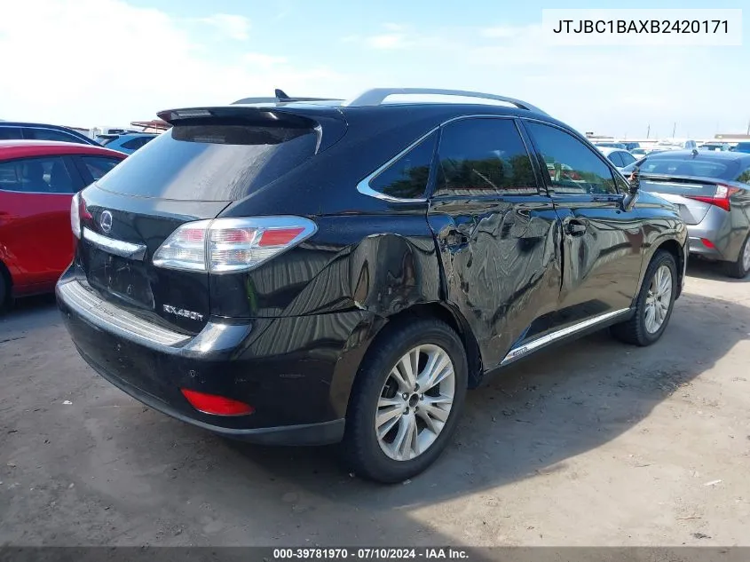 2011 Lexus Rx 450H VIN: JTJBC1BAXB2420171 Lot: 39781970