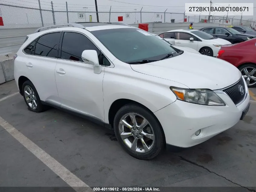 2011 Lexus Rx 350 VIN: 2T2BK1BA0BC108671 Lot: 40119612